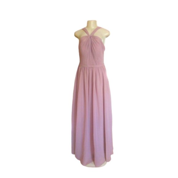 Azazie Jacey Dusty Rose A-Line Pleated Chiffon Dress Size A8 New W/Tags - Picture 1 of 10